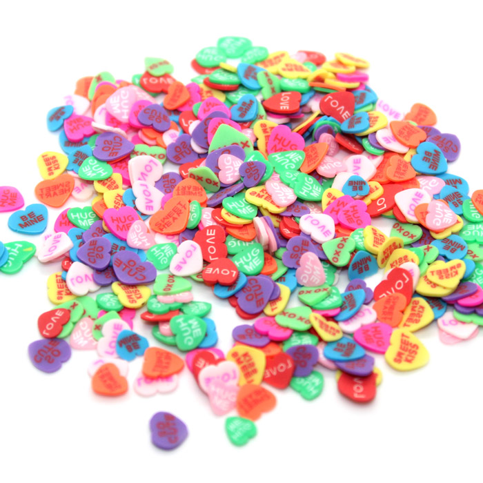 Conversation heart fimo slices for slime