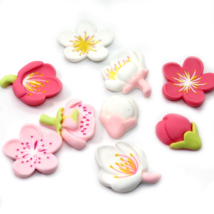 Pink and white flower charms for slime 3pc